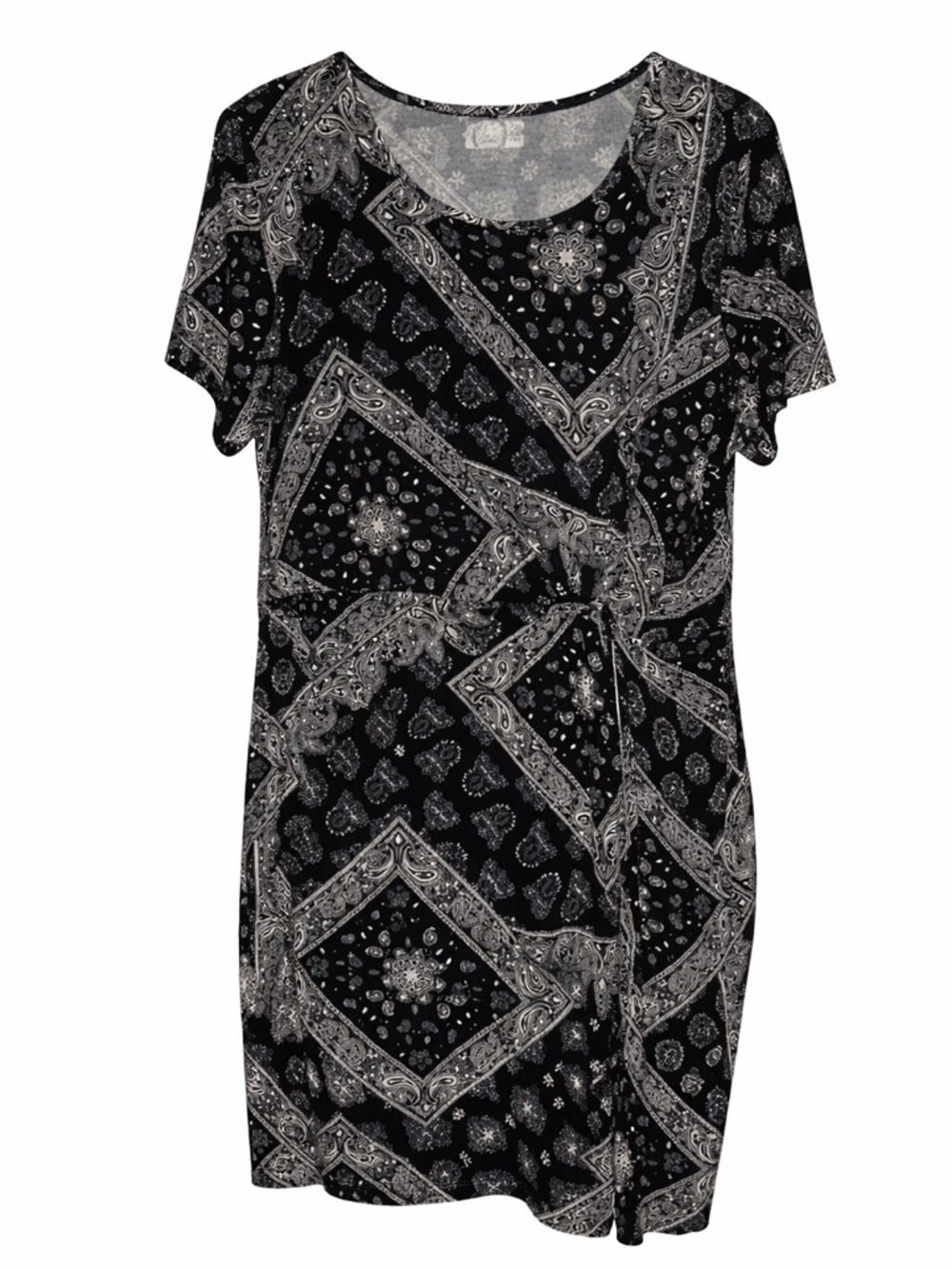 Maurices 24/7 Black & White Paisley Front Knot Mini Dress Size XL